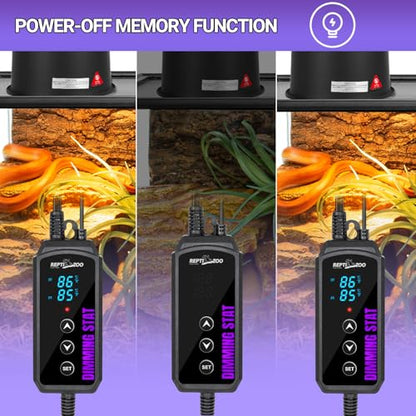 REPTI ZOO Reptile Dimming Thermostat, PID Temperature Controller with LED Digital Screen, Reptile Thermostat for Reptile Heat lamp Blub & Mat Heaters, Memory Function