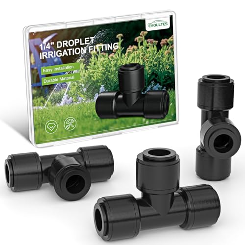 EVOULTES 16 Pack 1/4" Drip Irrigation Tee Fittings, Quick Connect | 16 Pack Tee Connectors, Fits 1/4" Irrigation Tubing, Leak Resistant Seal, Quick Push Installation, Durable Garden Use - size: 16PCS Tee Connectors