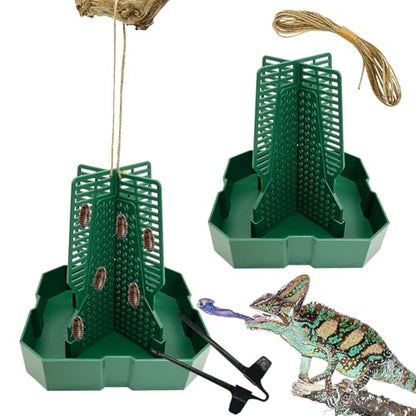 2PCS Reptile Hunting Bowl,4.4"×4.4"×4.7" H Insect Feeding Box with Rope and Tweezers Chameleon Feeder Bowls Hanging Bearded Dragon Bug Bowls Mounted Insect Reptile Feeder Box (Green,Small) - color: Green, size: Small:4.4"L×4.4"W×4.7"H