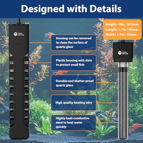 AquaMiracle Submersible Aquarium Heater with LED Digital Temp Display, Fish Tank Heater with Dry-Run & Over-Temp Protection, for Freshwater Saltwater Aquariums(500W/75-120Gal) - size: For 75-120 Gal Tank