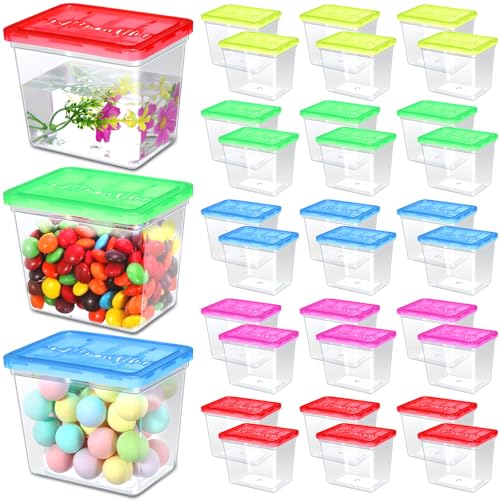 30 Pack 12oz Plastic Fish Bowls with Lids Reptile Terrariums Carrier Cage Hatching Container Rectangle Gold Fish Bowls for Adults Candy Carnival Prizes Centerpieces and Party Decoration