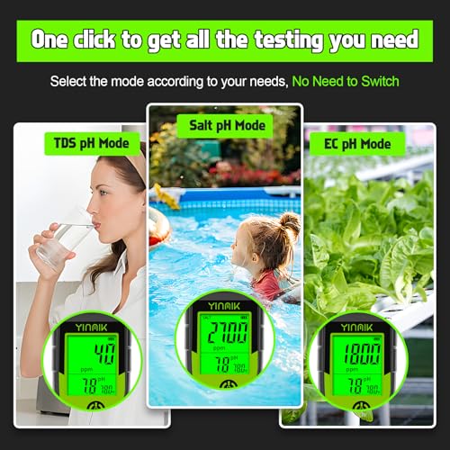 Pool Salt Tester, Digital pH TDS EC Salinity Meter with Calibration Liquid | Real-Time pH & TDS/EC/SALT Display, Ideal for Saltwater Pools, Aquariums, Hot Tubs, Spas, Hydroponics, Brewing & Pickling