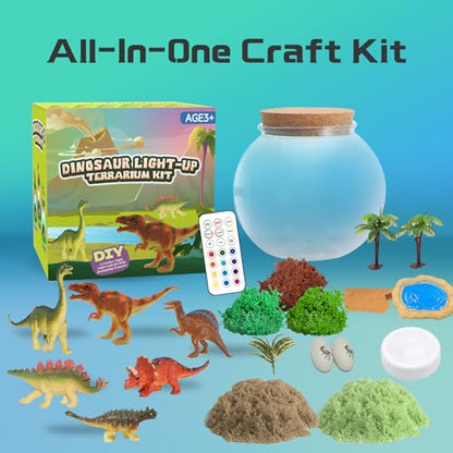 Dinosaur Light-Up Terrarium Kit for Kids- Birthday Gifts for Boys Ages 4 5 6 7 8-12 Year Old- Dinosaur Toys for Boys with Multicolor LED Light & Remote - style: Dinosaur