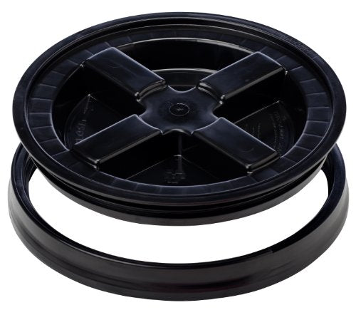 GAMMA2 Gamma Seal Lid - Pet Food Storage Container Lids - Fits 3.5, 5, 6, & 7 Gallon Buckets, Black, Made in USA