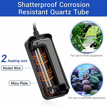 hygger Small Submersible Aquarium Heater 50W Mini Betta Fish Tank Heater with LED Display Adjustable Temperature for 5-10 Gallon Freshwater Saltwater Coral Reef Tanks - size: Small