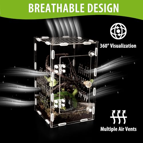 Jumping Spider Enclosure, Large Acrylic Praying Mantis Habitat, 10"*6"*6" Ventilated Insect Terrarium Cage with Front Opening Door for Small Retiles - Arboreal Tarantula, Snails, Bug, Lizard - size: Medium-10''x6''x6''