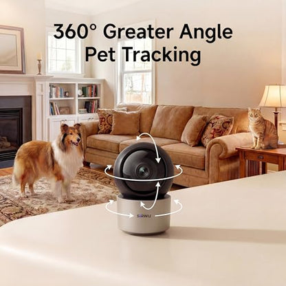 AI Pet Camera Indoor, Multi-Pet Recognition for Up to 6 Pets, 2K 3MP Dog & Cat Camera with 360° Auto Tracking, AI Daily Summaries, Night Vision, 2-Way Audio, 2.4/5GHz WiFi - color: Gray