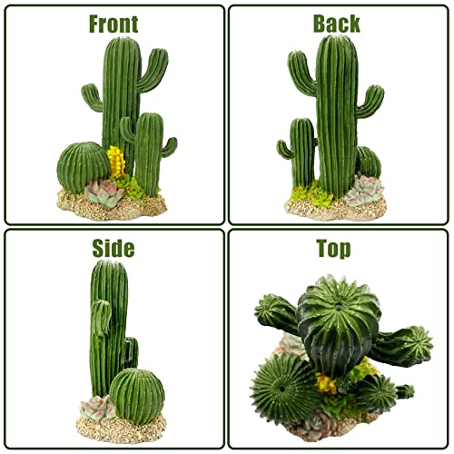 kathson Reptile Tank Decor Lizard Hide and Cave Plants Terrarium Decorations Resin Cactus Desert Aquarium Tank Habitat Accessories for Bearded Dragon Chameleon Leopard Gecko Snake Fish (Cactus) - style: Style A