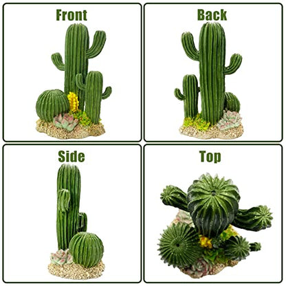 kathson Reptile Tank Decor Lizard Hide and Cave Plants Terrarium Decorations Resin Cactus Desert Aquarium Tank Habitat Accessories for Bearded Dragon Chameleon Leopard Gecko Snake Fish (Cactus) - style: Style A