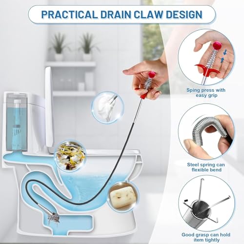 Upgraded Drain Snake, 61 inch plumbing snake，Sink Snake Drain Clog Remover for Sewer Kitchen Bathroom - style: 61IN