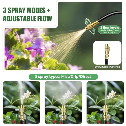 100FT Drip Irrigation Kit System for Garden 360° Adjustable Garden Sprinklers for Yard Watering System with 18 Nozzles Raised Bed Greenhouse Plant Watering Devices Misting System - size: 100FT + 18pcs nozzles and connectors