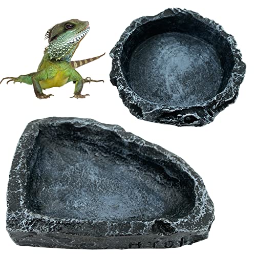 2 Pack Reptile Feeding Dish Corner Bowl, Reptile Water Dish Food Bowl Feeding Terrarium Bowls for Bearded Dragon Lizard Frog Gecko Tortoise Hermit Crab - color: 1 Round Bowl and 1 Corner Bowl