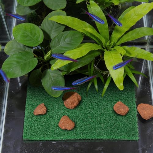 VOSAREA Artificial Grass Square Mat Fake Turf Patch Turtle Basking Platform with Ramp Outdoor Floating Synthetic Grass Tiles for Pet Reptile Habitat