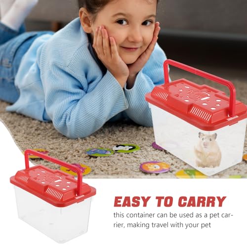 POPETPOP Portable Turtle Transport Container and Travel Fish Tank, Plastic Aquarium with Handle, Medium Red Fish Breeding Box Suitable for Reptiles, Hamsters, and Small Pets