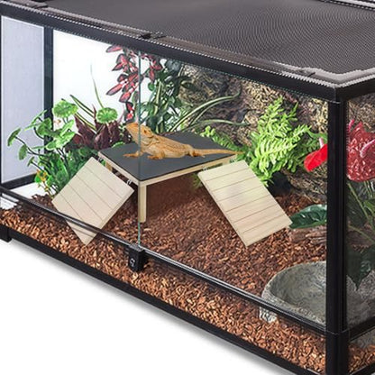 Bearded Dragon Basking Platform, Wooden + Rock Plate Reptile Cave Hideout with Climbing Ramp, Aquariums & Terrariums Accessories for Bearded Dragons Leopard Geckos Lizards Turtles Hamsters - color: Wood + Rock