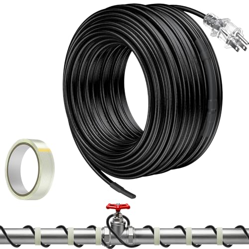 Pawfly 50 FT Heat Tape for Water Pipes, 8 W/ft 120 V Pipe Heating Cable, Self-Regulating Heating Trace for Pipes Freeze Protection, Roof Heat Cable for Pipe Roof Gutter, Keep Water Flowing at -40 °F - style: 50 ft