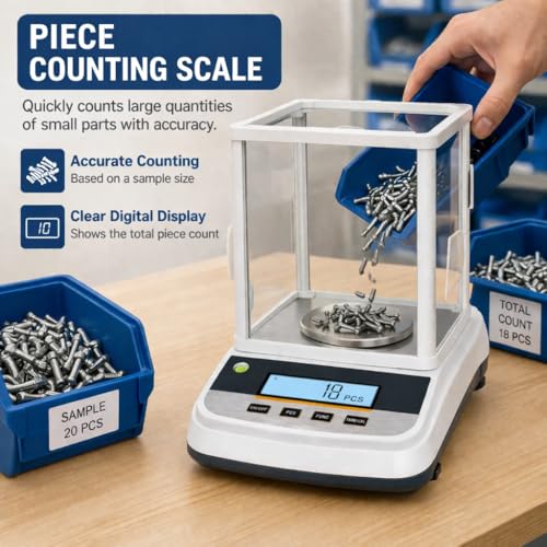 Lab Analytical Balance 500g x 0.001g Precision Digital Scale, with Windshield and RS232 Interface, for Scientific Laboratories, Research, Industrial, Kitchen, Food, Jewelry, 19 Units, 500g Weight - size: 500g x 0.001g