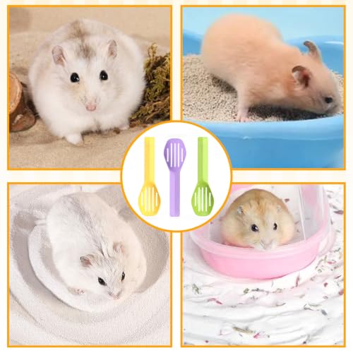 9Pcs Bathing Sand Scooper for Hamsters, Small Pet Grooming | Hamster Bedding Scooper,Pet Cleaning Tool,Small Pet Grooming - color: 3Purple+3Yellow+3Green, size: Small