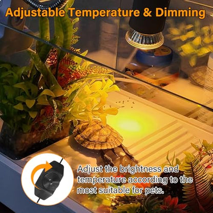 Reptile Heat Lamp with 2 Pcs 50W UVA UVB Light Bulb, 360° Rotatable Basking Spot Light Simulated Sunlight, Dimmable Heating Lamp for Turtle, Lizard, Snake, Beared Dragon, Amphibians - size: Reptile Lamp-Dimmable