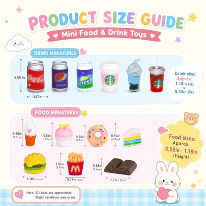 50 Pcs Miniature Food Drink Bottles Soda Pop Cans Pretend Play Kitchen Game Party Accessories Toys Hamburg Cake Ice Cream for 1/12 Doll House (25Food+25Drink) - style: 50 PLAY FOOD