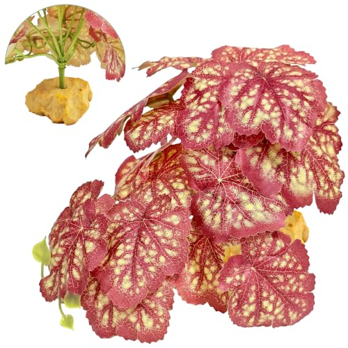 Woyrise Reptile Plants for Terrarium Decor, Ball Python Tank Accessories fit Bearded Dragon Crested Leopard Gecko Lizard Chameleon Snake Frog Tortoise Hermit Crab - Fake Pink Heuchera - color: C-fake Heuchera Micrantha Pink