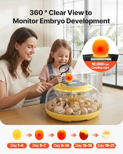 VEVOR 18 Egg Incubator, Automatic Egg Turner with LED Candler, Temperature & Humidity Control, 360° View Clear Window, Auto Water Refill, Poultry Eggs Incubators for Hatching Chicks Ducks Goose Quail | Precise Control,Digital Display - size: 18 Eggs