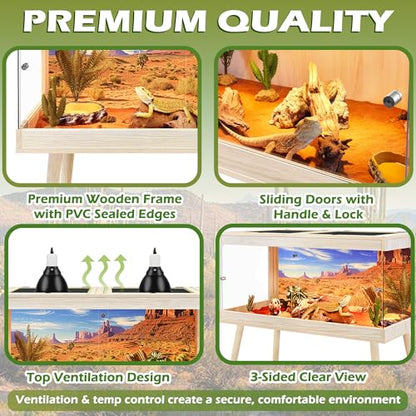 ROYXEN Bearded Dragon Tank with Leg Stand,34 Gallon Tempered Glass Reptile Tank with Metal Mesh Top, 3-Side Clear Anti-Scratch Glass Lizard Tank,Snake Tank for Reptile Habitat (Oak,32" Length) - color: Oak, size: 34Gal,32x16x16inch