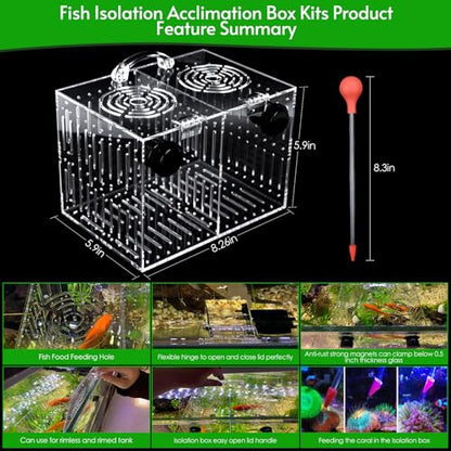 Magnet Acclimation Box for Saltwater Fish Quarantine Aquarium Isolation Box for Aquarium Fish Anemone Reef Coral - size: 8.26 Inch*5.9 inch*5.9 Inch