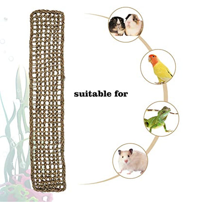 39 x 7 Inches Seagrass Mat, Natural Seagrass Woven Net, Bird Hammock Mat with Hooks, Cage Accessories, Climbing Rope Ladder Chew Toys for Cockatiel, Hamster, Guinea Pig, Rats, Parakeet - size: 39 x 7 Inches