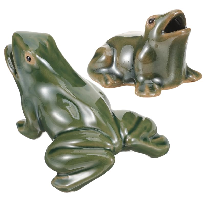 Ceramic Frog Spitters, 2 Sizes, 2 Pack | Pond Spitter Ornaments, Open-Mouth Ceramic Design, Adds Water-Feature Character, for Ponds, Fountains, and Bonsai