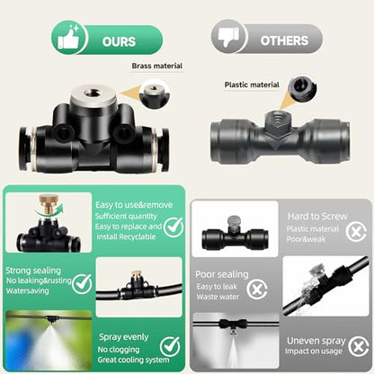 40FT Misters for Outside Patio, Misting Cooling System Anti Leak | Misting Line with 12 Brass Mist Nozzles and Adapter(3/4"), DIY Water Misters for Garden Greenhouse Fan BBQ Party Pool - size: 40FT Misting Cooling System