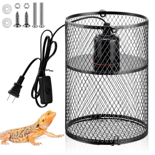 1 Pcs Reptile Heat Lamp Guard with 150W Ceramic Heat Emitter Basking Anti Scald Heating Lamp Holder Mesh Cage Reptile Protection Lampshade for Lizard Snake Without Bulb (5.5 Inch,White,Black) - color: 5.5 Inch, White, Black