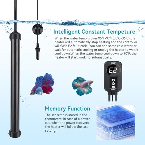 hygger Marine Aquarium Heater 200W,Titanium Heater with Digital LED Controller & Temperature Probe,Submersible Fish Tank Heater with Temperature Calibration,for Saltwater Freshwater Tank 30-40Gallon - size: 200W for 30-40 Gallon