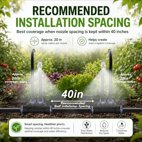 50-FT 1/2-inch Tubing High-Flow Adjustable Irrigation System for the Garden | with 30 Nozzles, Dual-Side Watering Kit For Garden, Yard,Lawn,Raised Beds, Greenhouses & Efficient Plant360° Irrigation - size: 50Ft