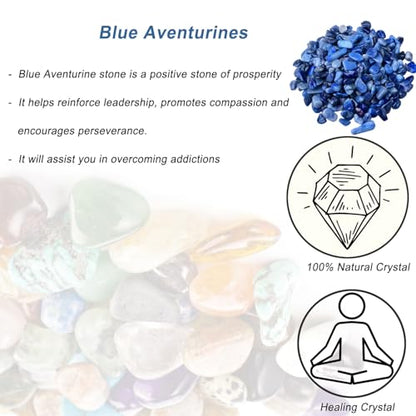 Erliway 7-9mm Blue Aventurine Healing Crystal Chips for Crafts, 100g | Natural Crushed Crystal Stones Tumbled Chips for Vase Filler Aquarium Gravel, Meditation Chakra Balancing, Candle DIY Making - color: Blue Aventurine