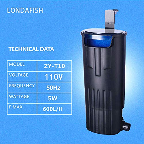 LONDAFISH Ultra-Low Water Level Turtle Filter - 600L/H Submersible Aquarium Filter w/Waterfall Oxygenation, Quiet Operation for 10-40 Gallon Tanks | 600L/H Submersible Aquarium Filter w/Waterfall Oxygenation Pumb, Quiet Operation for 10-40 Gallon Tanks