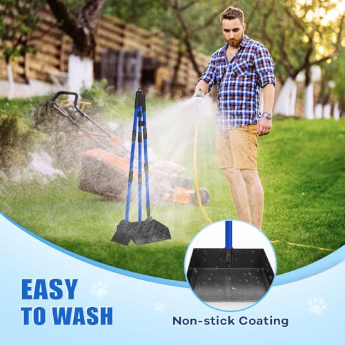 Larger Dog Pooper Scooper for Large Medium Small Dogs Stainless Steel | Heavy Duty No Bending with Rake & Shovel & Extra Large Tray for Yard - color: 2.Blue with black