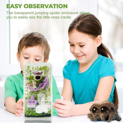 Jumping Spider Enclosure,DIY Insects Habitat,Small Reptile Terrarium Glass House Accessories Set,with Jumping Bridge Hide Water Feeder (Purple) - color: Purple