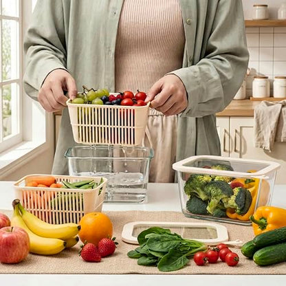 Glass Food Storage Containers with Glass Lids, Microwave Safe Food Container Set, Aitight Meal Prep Container Set, BPA Free, 2 extra Colanders, LeakProof, 2 Pack of 60oz - color: Ivory White- 2RT