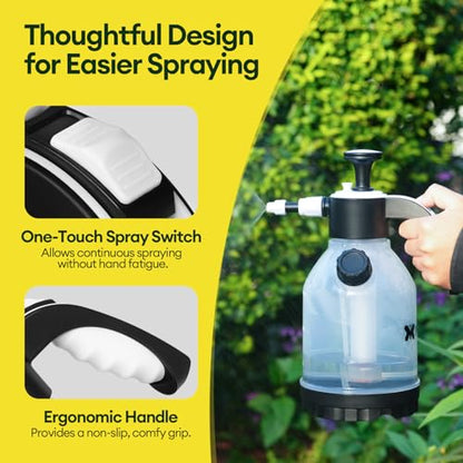 MAYGROVE 50oz Pump Sprayer, Hand Water Spray Bottle | Clear Plant Sprayer with Side Filling Port, Measuring Cup, Adjustable Nozzles, Safe Pressure Relief Valve for Indoor Plant