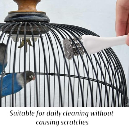 3pcs Bird Cage Brush Cleaner, Stainless Steel Bird Cleaning Brush Durable Droppings Removal Tool for Pet Parrot Fowl Cage Remover Cleaning Accessory