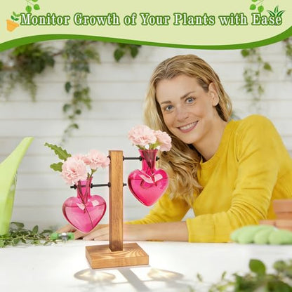XXXFLOWER Plant Propagation Station Terrarium 2 Pink Heart Shaped Vase | Terrarium Kit Bulb Glass Metal Desk Plant Holder, Retro Air Plants Water Plants, Home Office Decoration - color: Pink