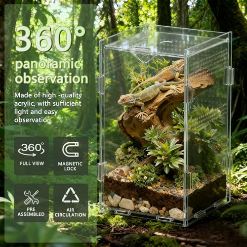 Acrylic Jumping Spider Enclosure, Small Reptile Insect Terrarium, Spider Tank with Magnetic Door & All-Side Vent, Pre-Assembled Habitat for Spiderling, Mantis, Tarantula, Snail 7.8" * 4.7" * 4.7