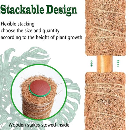 2 Pack 17 Inch Moss Pole, Stackable Moss Poles for Climbing Plants Monstera, Tall Plant Sticks Accessories, Large Coir Plant Support Stakes for Potted Plants Indoor, Pothos, Philodendron - size: 2 pack 17in