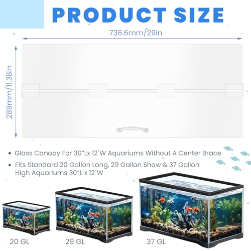 Sieral Aquarium Lids Polycarbonate Canopy with LED Light 29 x 11.38 x 0.12 inch for 20/29/37 Gallon Without Center Brace Aquariums Cover Fish Tank Lid with a Hook Knife, Clear - color: Clear, size: 30x12in