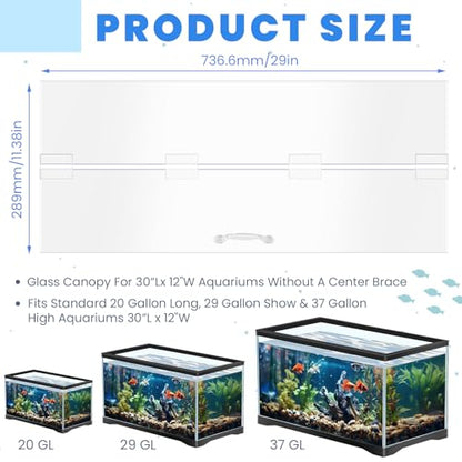 Sieral Aquarium Lids Polycarbonate Canopy with LED Light 29 x 11.38 x 0.12 inch for 20/29/37 Gallon Without Center Brace Aquariums Cover Fish Tank Lid with a Hook Knife, Clear - color: Clear, size: 30x12in