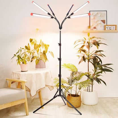 6Head Grow Light with Stand for Tall and Large Indoor Plants, Bonsai Tree, Big Coverage and Bright Plant Growing Lamps, 4/8/12/16/20H Timer, 54 Watt Power Draw, NO Need Adapter, 360° Gooseneck - size: Stand-6Head-54W