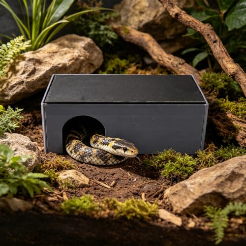 3 in 1 Reptile Basking Platform for Bearded Dragon, Leopard Gecko | Large Reptile Hides and Caves, with Adjustable Climbing Ramp & Heat Absorbing Slate Rock, 12.2×6.3×3.9 Inch