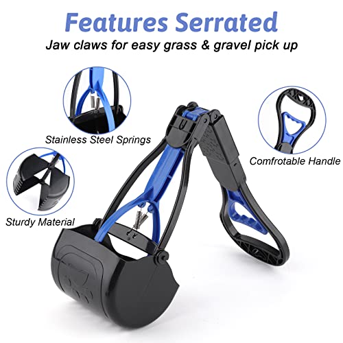 Non-Breakable Pooper Scooper for Dogs and Cats with Long Handle High Strength Material and Durable Spring for Easy Grass and Gravel Pick Up - color: Dark Blue