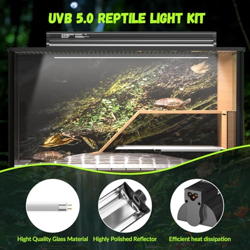 GlowUp 22inch 24W T5 5.0 UVB Light for Reptiles Light Fixture Combo Kit Reptile Lamp Tube Terrarium Hood UVB Light for Bearded Dragon Rainforest Dwelling Reptiles, Chameleons, Iguanas, Turtles